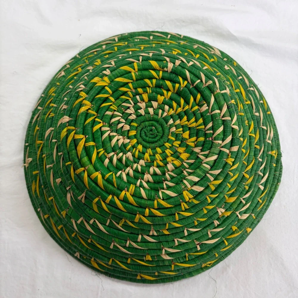 Vintage African Basket Handcrafted Large Round Coiled Basket 12